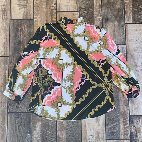 7th Ave design studio NY & Co Women's Black, Pink, and Gold Baroque Blouse - Picture 3 of 11
